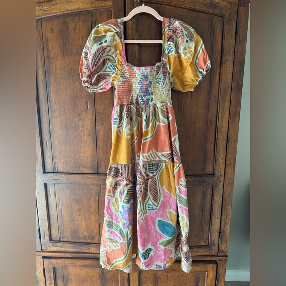 Vibrant Floral Cotton Midi Dress Size Medium Farm Rio Vibes - Picture 4 of 4